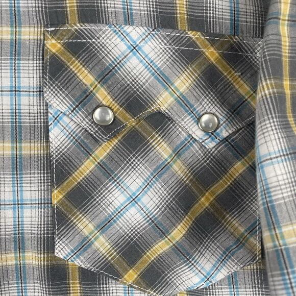 Wrangler Western Men's L/XL Pearl Snap Short Sleeve Plaid Shirt Single Stitch - Picture 3 of 7